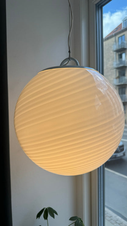 White, round vintage Murano pendant lamp, 35 cm