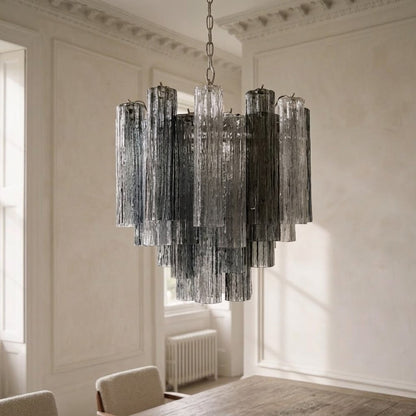 Murano lysekrone | Tuber | 36 glas | Røg-farvet/klart glas