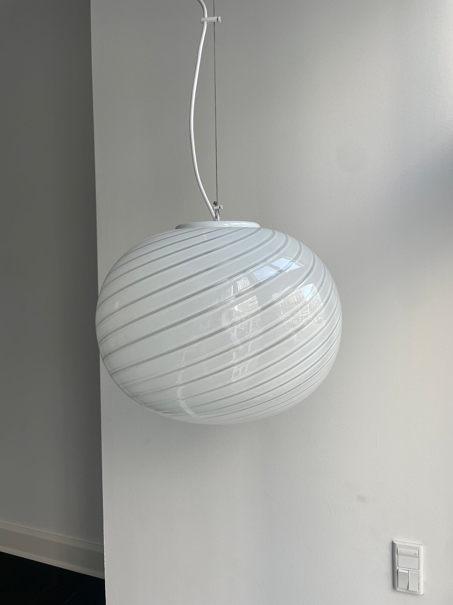 Hvid Murano pendel med hvid top, 40 cm
