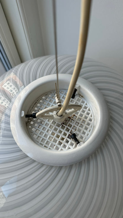 Vintage Murano pendant lamp with white and grey swirl, 40 cm