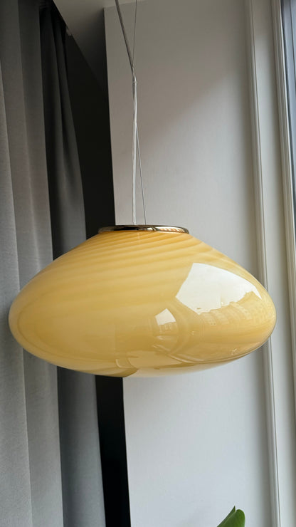 Bell-shaped Murano pendant in the most beautiful yellow swirl, 45 cm