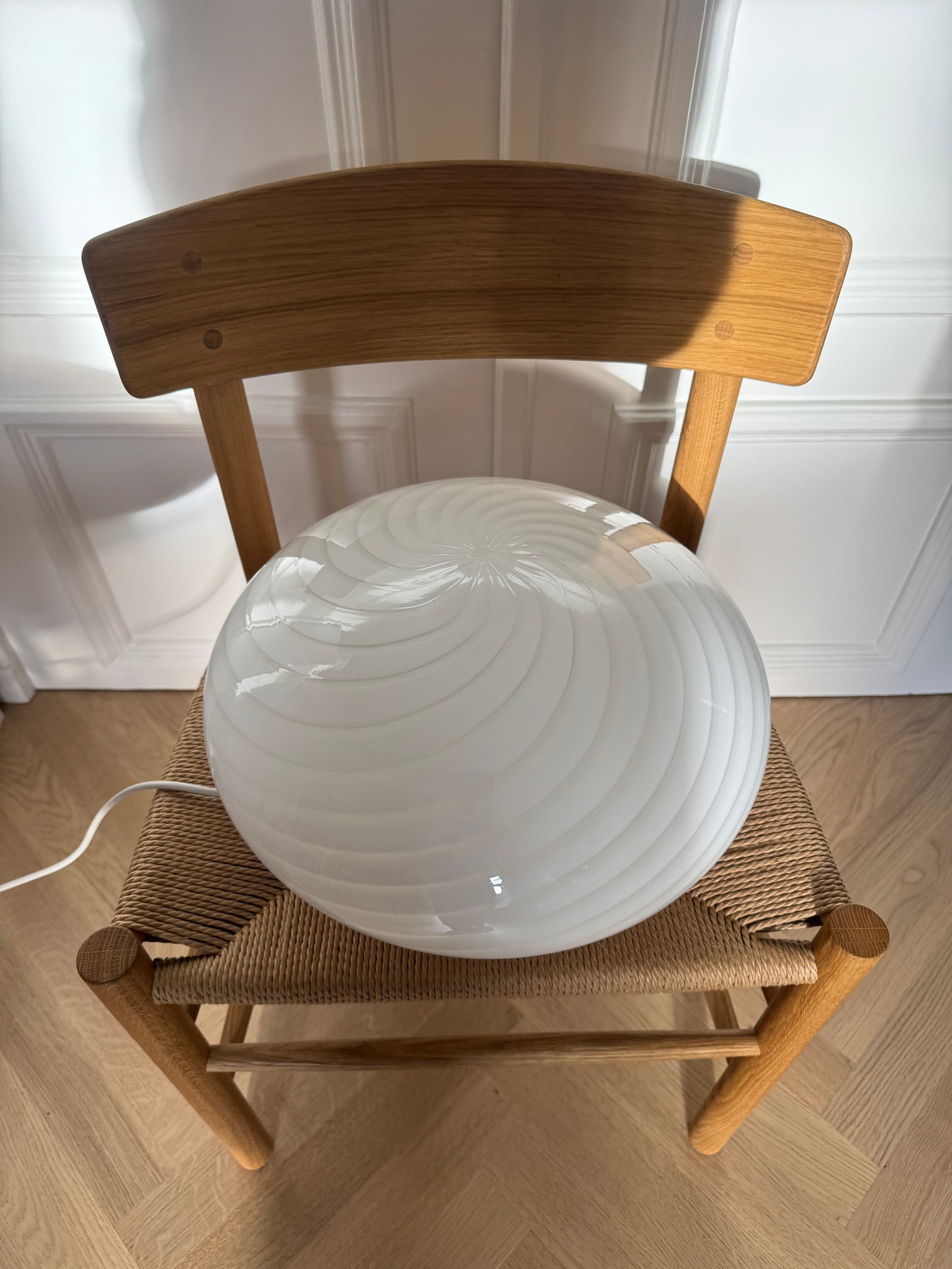 Vintage Murano plafond med hvid klassisk swirl, 38 cm