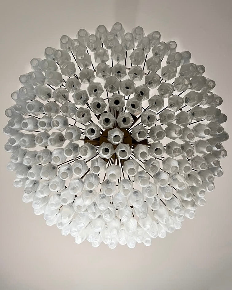 Murano chandelier | Poliedri | 185 glasses | White alabaster
