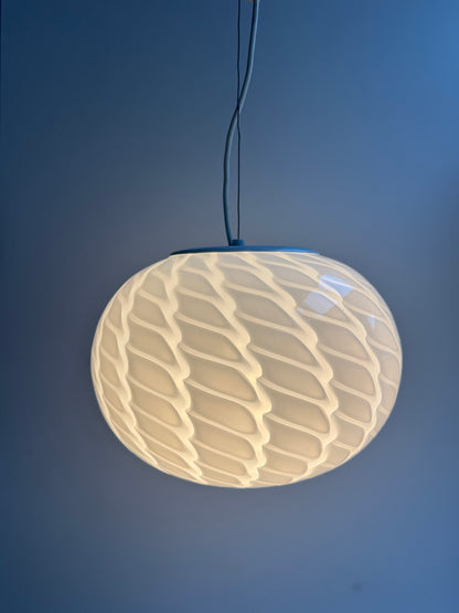 Vintage peacock Murano pendel m. indgravering, 30 cm