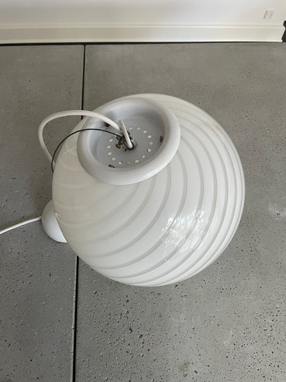 Round vintage Murano pendant lamp with white swirl, 30 cm