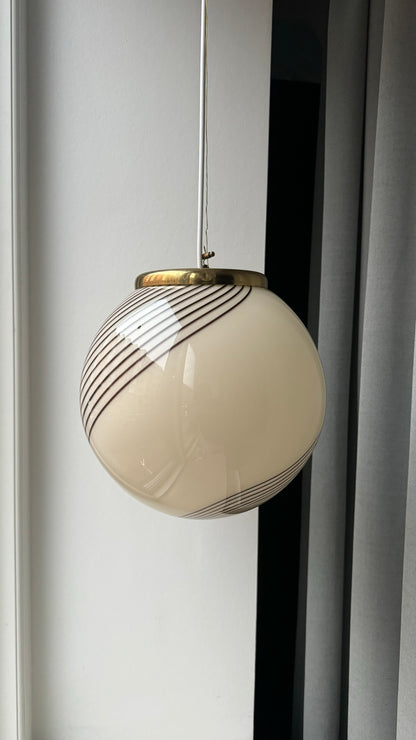 Murano round pendant with cream brown and white swirl, 25cm