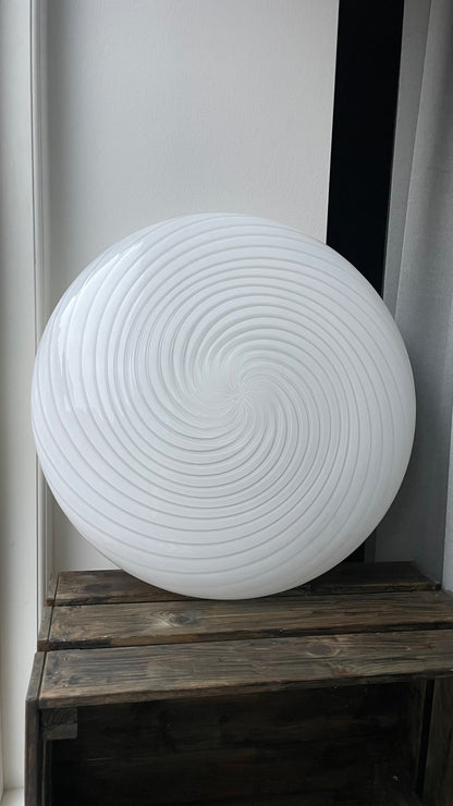 Vintage Murano ceiling lamp in white classic swirl, 47 cm