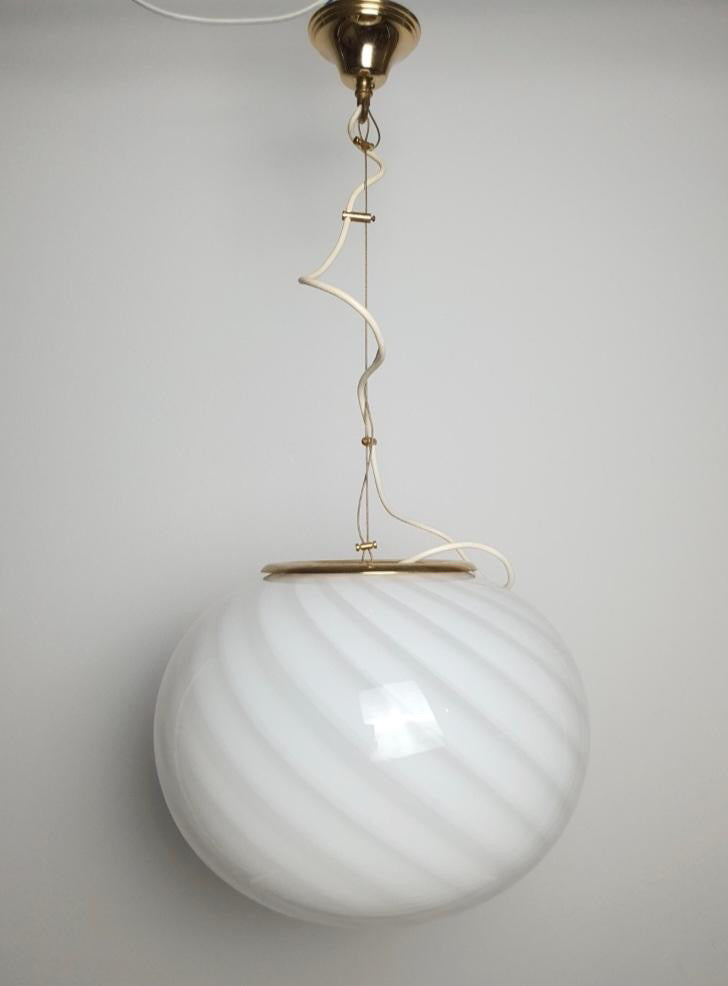Vintage Murano pendant white swirl, 37 cm