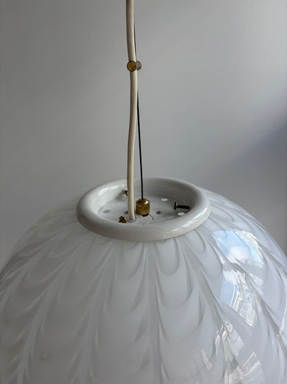 Smuk hvid vintage Murano peacock pendel, 37 cm