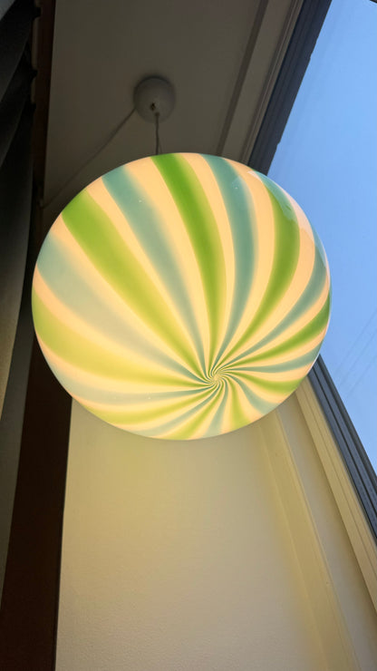 Murano pendant with vertical green and blue swirl, 38 cm