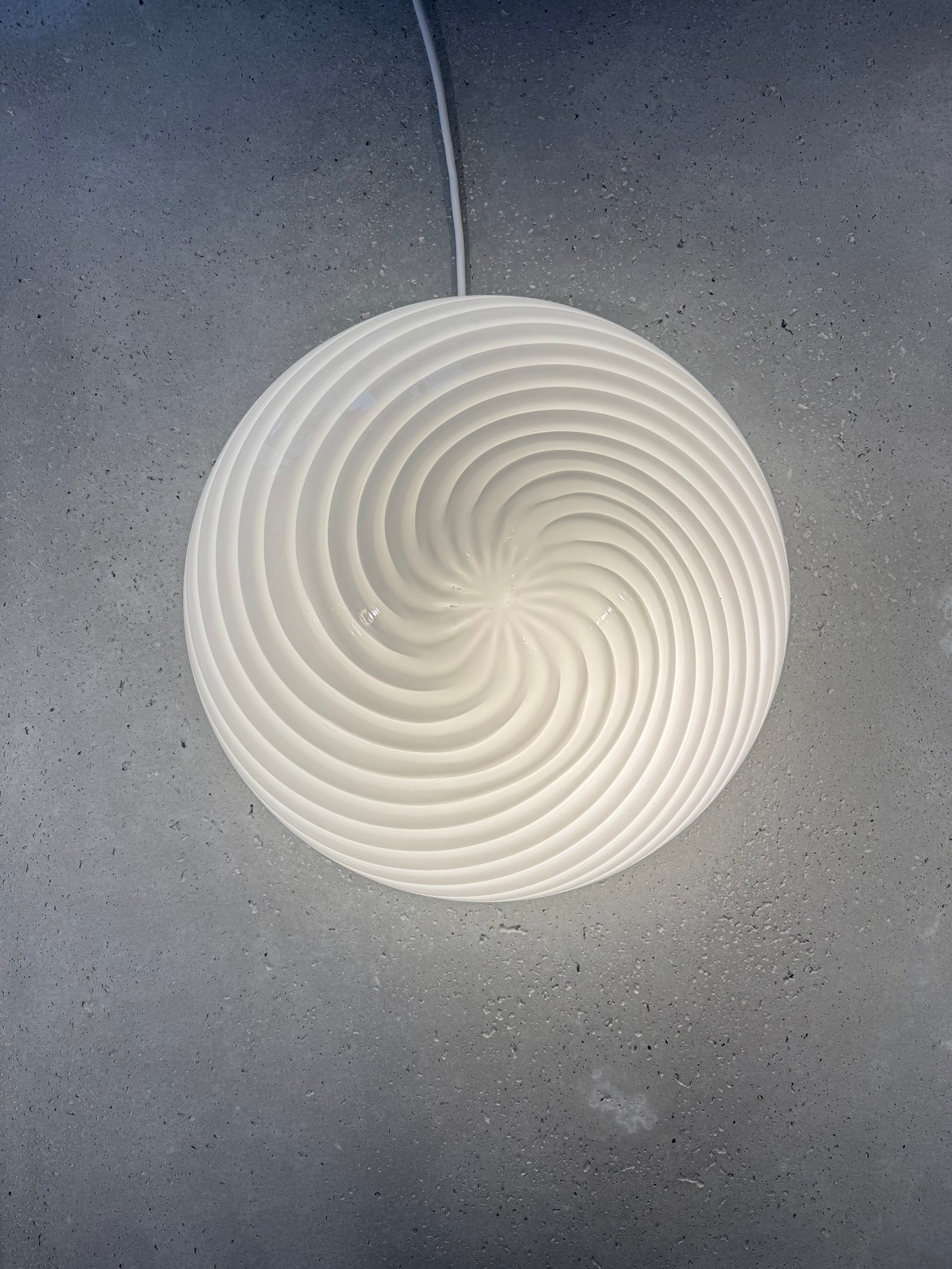 White vintage Murano ceiling lamp with white swirl, 40 cm