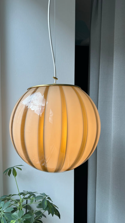 Murano round pendant with brown and gray vertical swirl, 30 cm