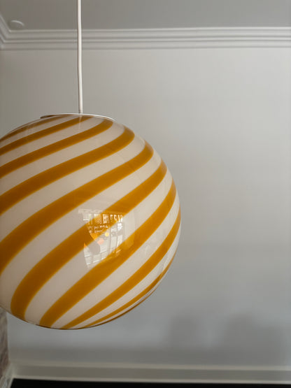 Murano candy pendant lamp with yellow swirl, 30 cm