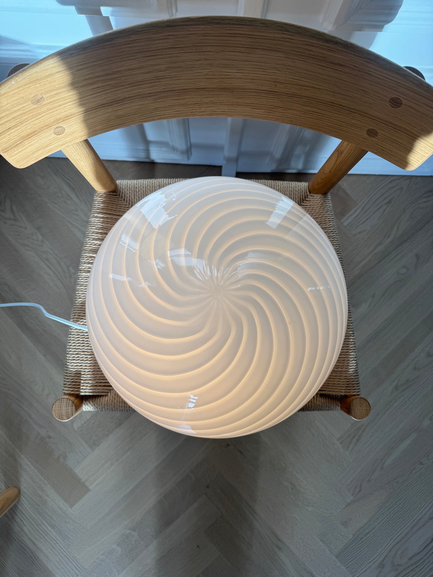 Vintage Murano plafond med hvid klassisk swirl, 38 cm