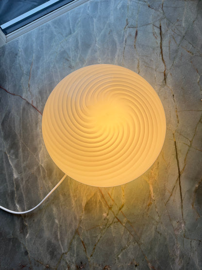 Vintage Murano plafond med hvid klassisk swirl, 30 cm