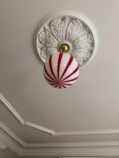 Murano candy pendant red/white swirl, 30 cm