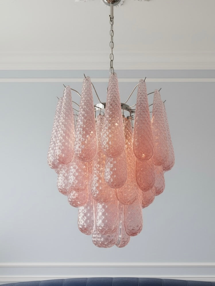 Murano lysekrone | Dråber | 41 glas | Lyserødt glas