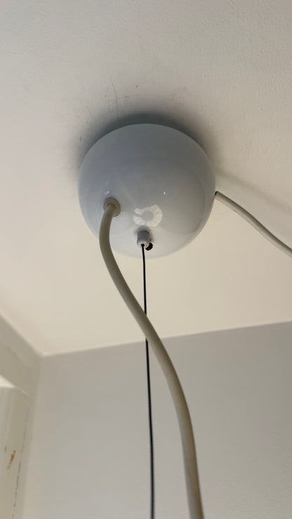 Bell-shaped vintage pendant with white vertical swirl, 50 cm