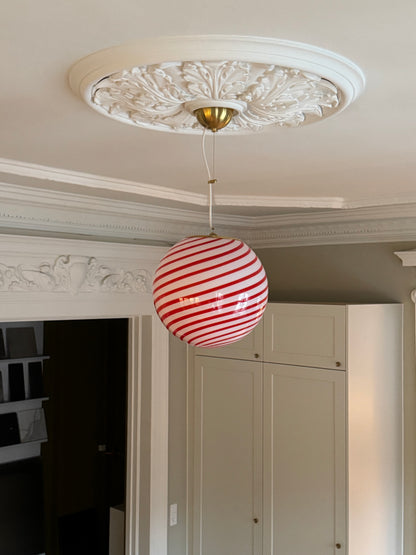 Murano candy pendel rød/hvid swirl, 30 cm