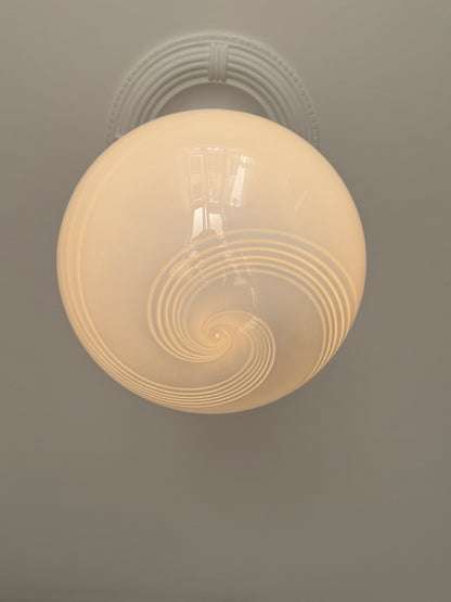 Murano pendant lamp oval and in classic white 6-swirl, 43 cm