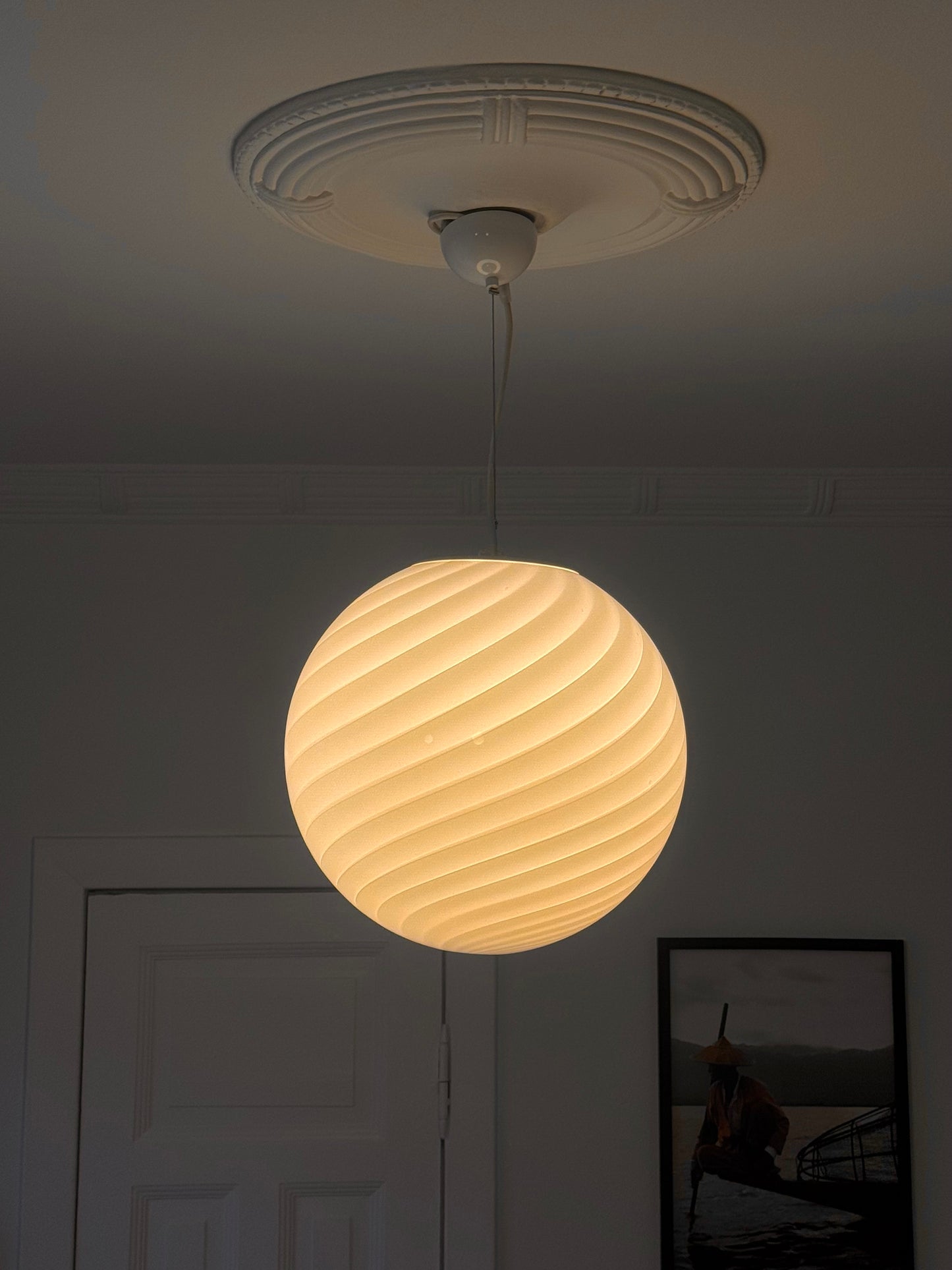 Vintage Murano pendant with pink swirl, 40 cm