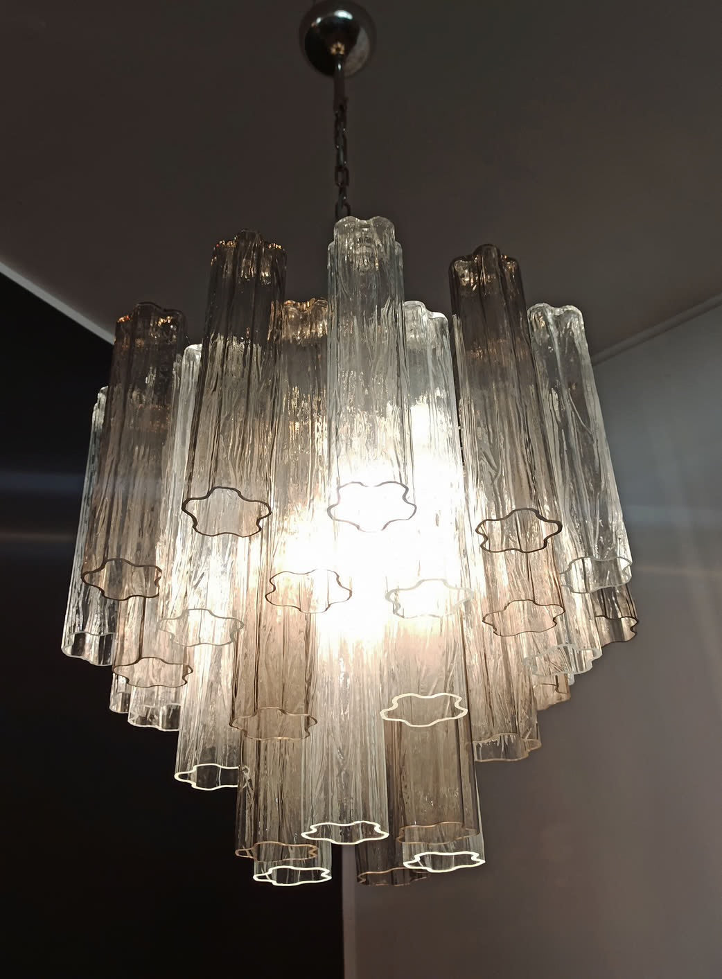 Murano lysekrone | Tuber | 36 glas | Røg-farvet/klart glas