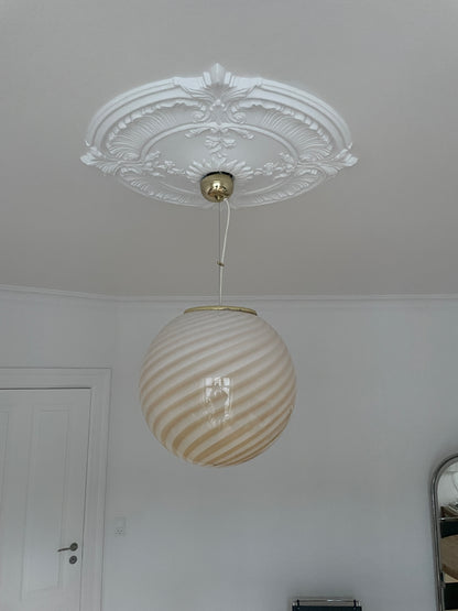 Stor Murano pendel m. gul swirl, 40 cm