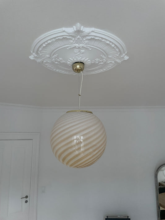 Stor Murano pendel m. gul swirl, 40 cm