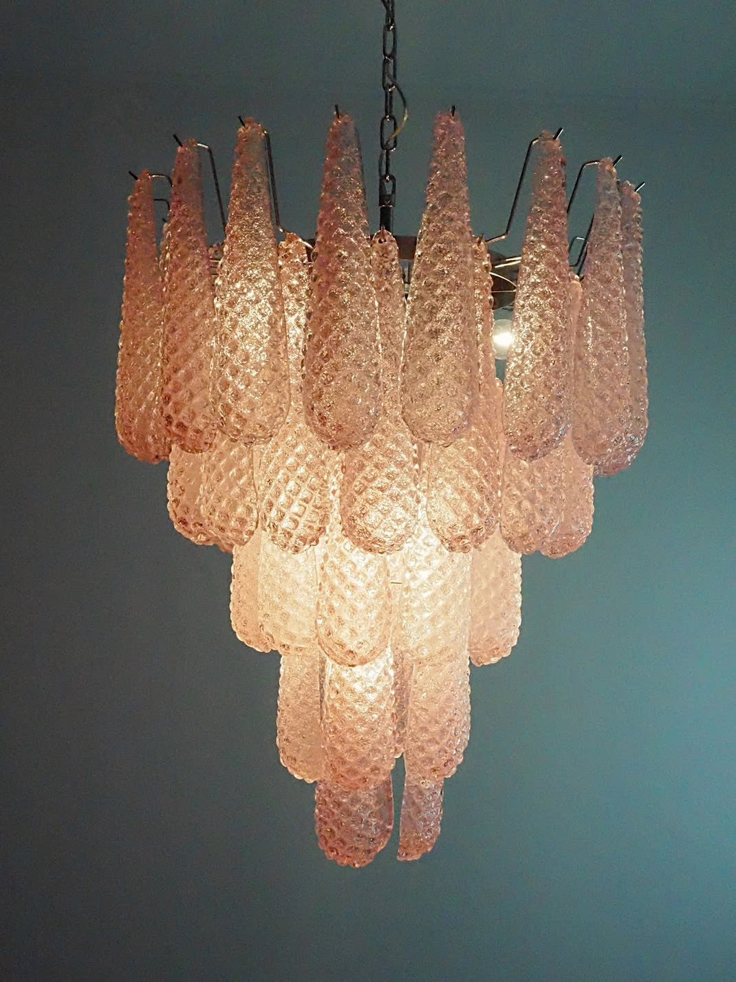 Murano lysekrone | Dråber | 52 glas | Lyserød