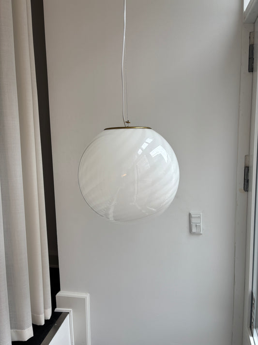 Hvid Murano pendel med messing top, 40 cm