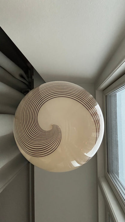 Murano round pendant with cream brown and white swirl, 25cm