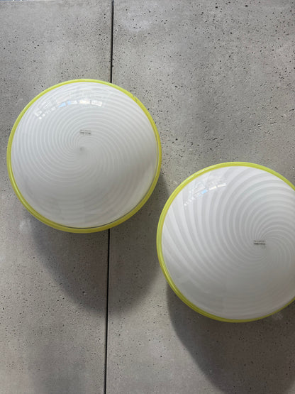 Beautiful Murano ceiling lamp with white swirl and yellow edge, 40 cm