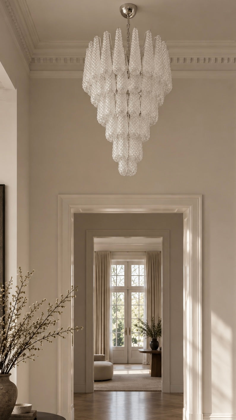 Murano lysekrone | Dråber | 75 glas | Hvid/klar