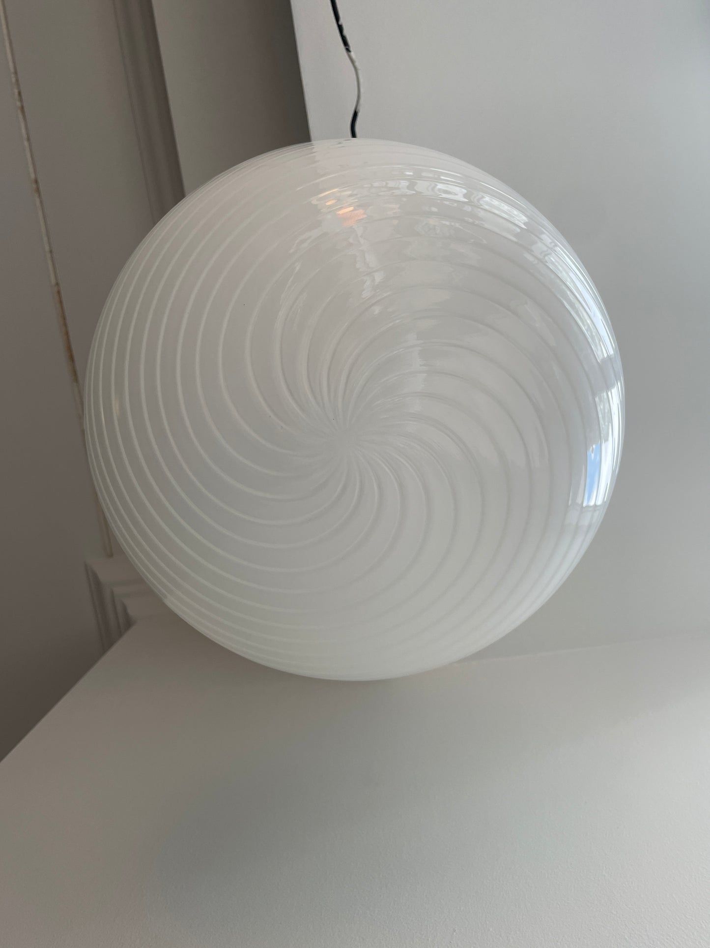 Vintage Murano pendel med hvid swirl, 40 cm
