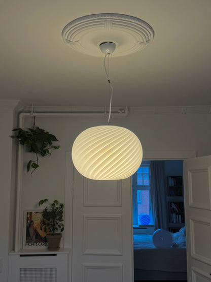 White vintage oval Murano ceiling lamp, 40 cm