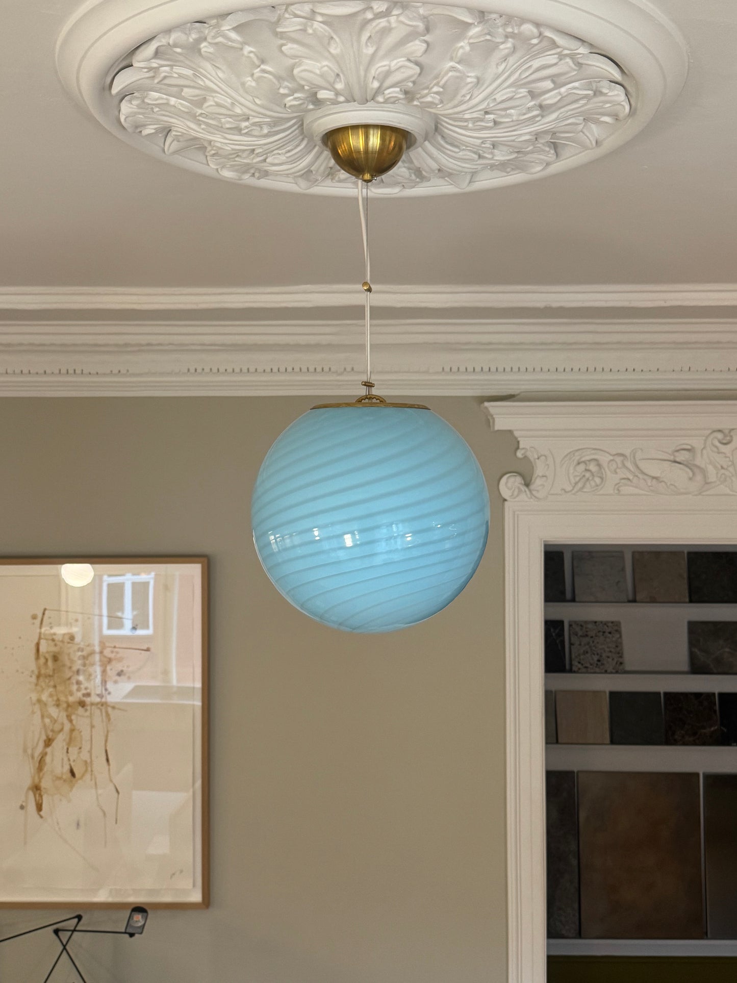 Blå Murano loftlampe, 30 cm