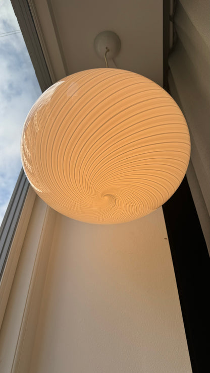 Vintage Murano pendant lamp with white and grey swirl, 40 cm