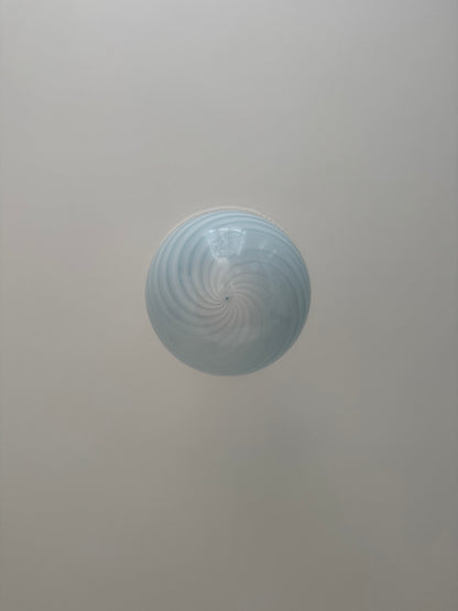 Murano round pendant with blue swirl and brass top, 30 cm