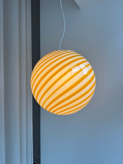 Stor Murano candy pendel i gul swirl, 40 cm