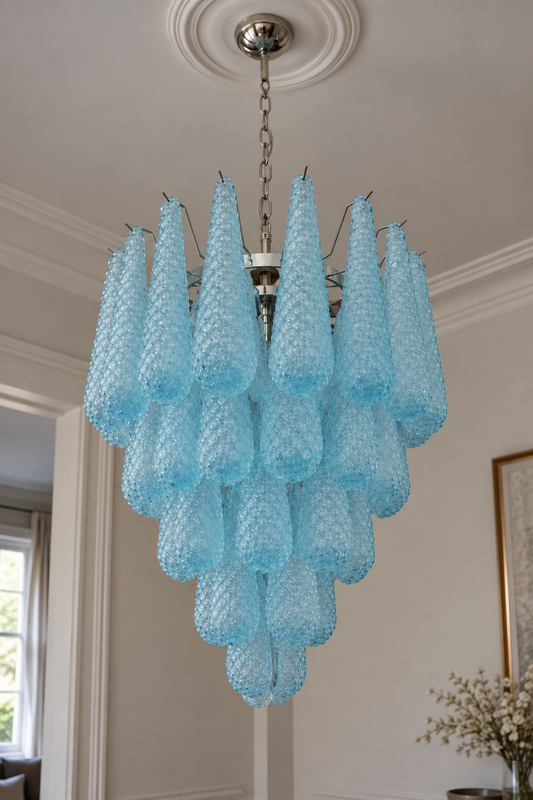 Murano lysekrone | Dråber | 52 glas | Blå