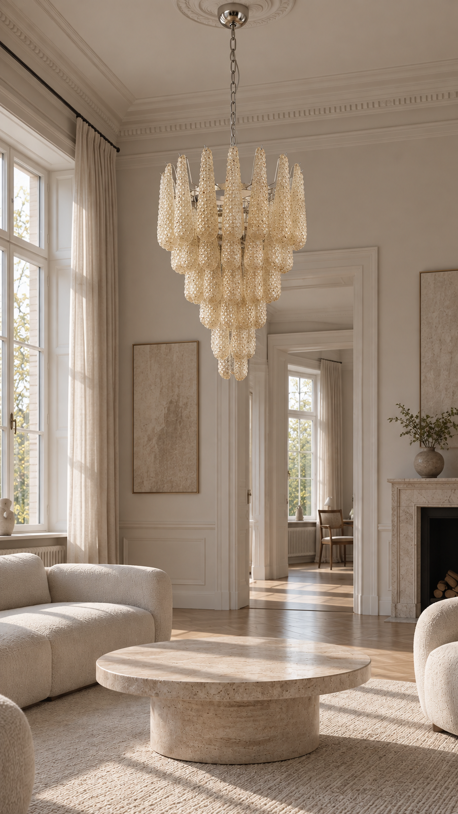 Murano lysekrone | Dråber | 75 glas | Rav/gul