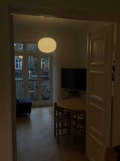 Vintage Murano pendant with peacock swirl, 43 cm