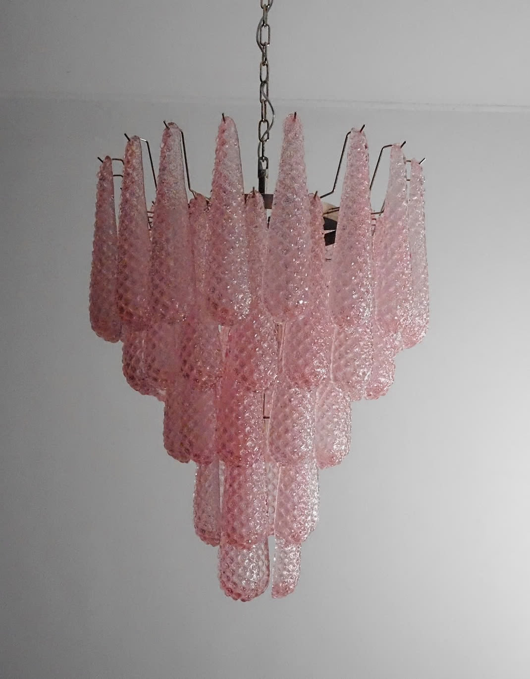 Murano lysekrone | Dråber | 52 glas | Lyserød
