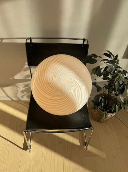 Vintage Murano white pendant lamp with brass canopy, 40 cm