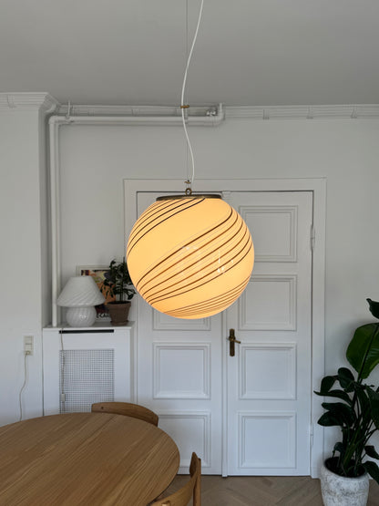 Vintage Murano cream pendant with brown swirl, 40 cm