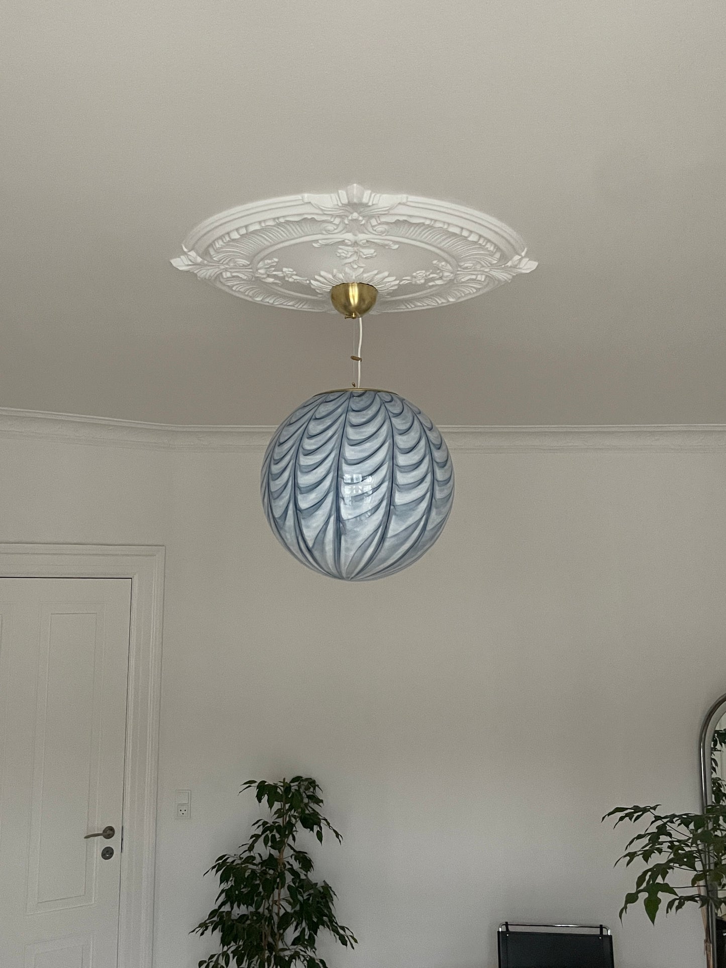 Kæmpe lyseblå Murano peacock pendel, 40 cm