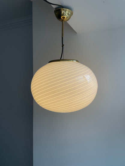 Vintage Murano pendel med hvid swirl, 40 cm