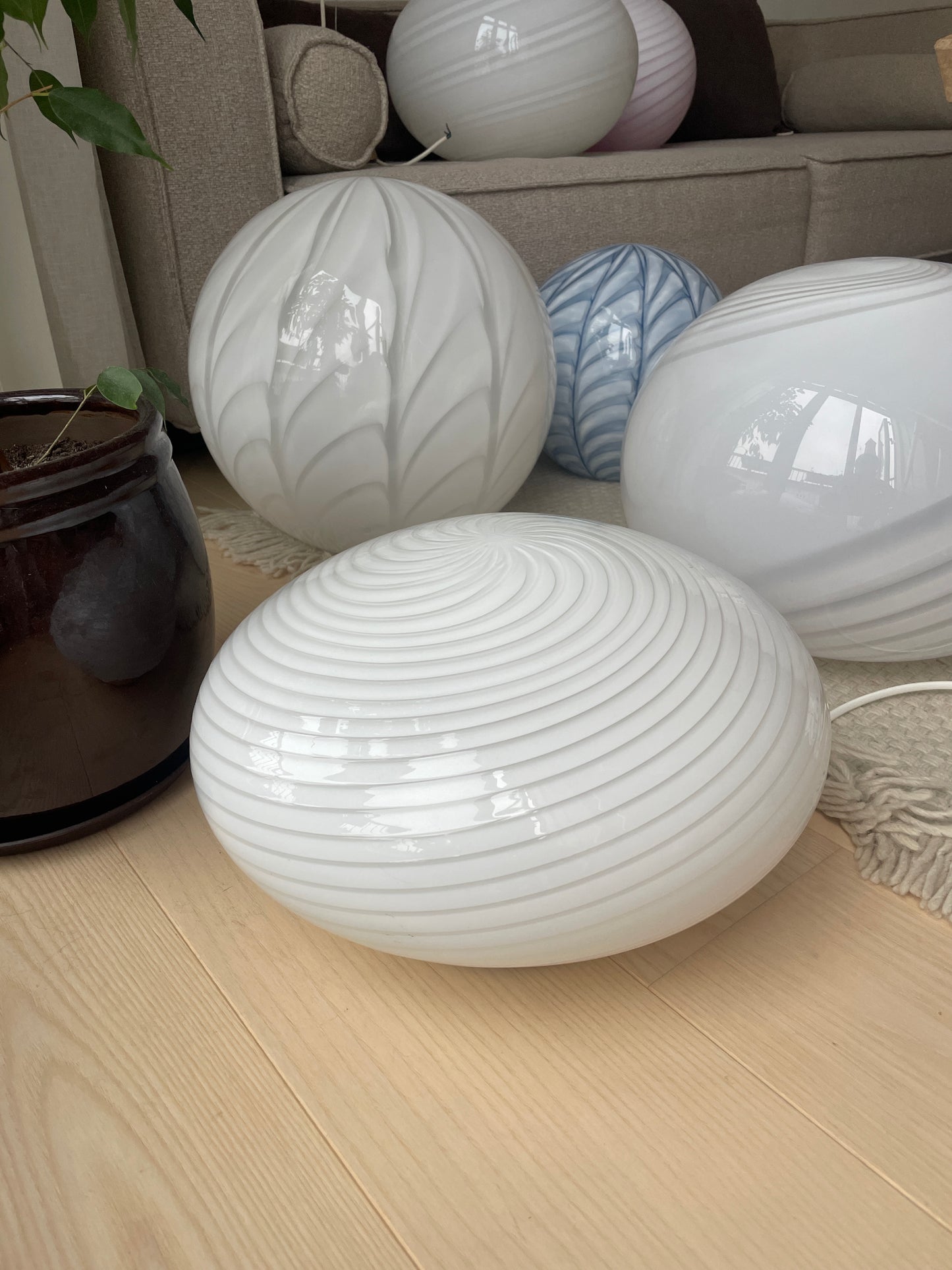 Vintage Murano plafond med hvid klassisk swirl, 38 cm