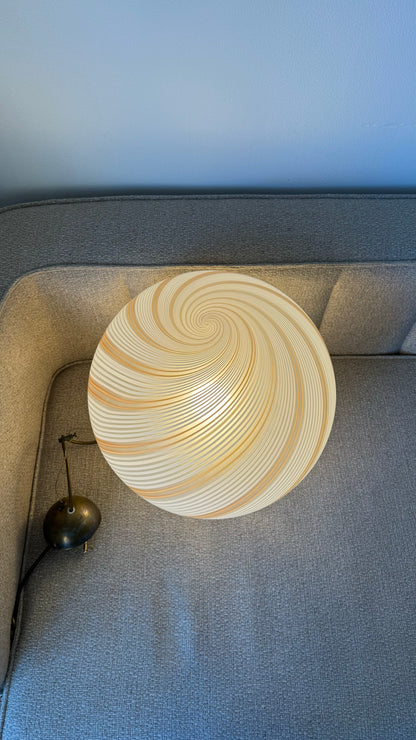 Murano transparent pendant, orange/gold and white swirl, 40 cm