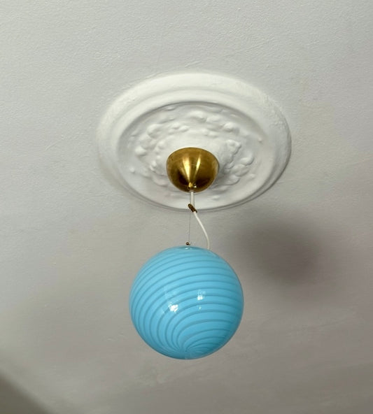 Murano pendel i blå swirl, 20 cm